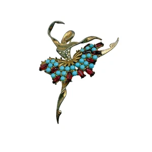 Broche Bailarina Raro De Colección Marcel Boucher Plata Esterlina Rojo y Azul Estrás - Imagen 1 de 10