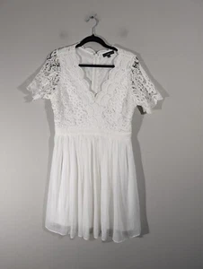 Lulus Damen Kleid weiß Spitze Engel in Verkleidung Skater gefüttert Gr. L Party Cocktail - Bild 1 von 10