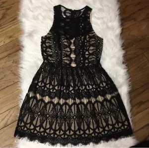 Trixxi Black Dress Battenburg Eyelash Lace Fit And Flare Sundress - Picture 1 of 9