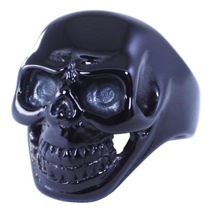 Black Skull Ring Mens Stainless Steel Rocker Cybergoth Band Sizes 8-15 - Picture 1 of 4