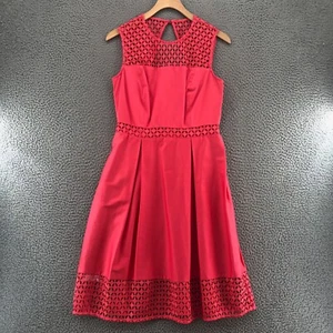 Calvin Klein Dress Womens 4 Pink Fit & Flare Crochet Inserts Pleated Knee Length - Picture 1 of 12