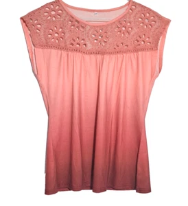 ETCYY NEW WOMENS FASHION LACE TOP SIZE M SLEEVE LESS ROUND NECK BLOUSE DARK PINK - Picture 1 of 9