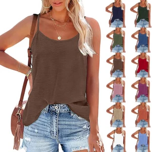 Womens Summer Vest Cami Top Ribbed Adjustable Strappy Sleeveless Blouse Tank Tee - Picture 1 of 24
