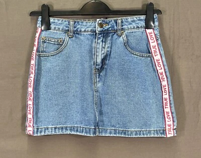 FOREVER 21 Denim 5 Bolsillos True Love RAYAS LATERALES Azul Jean MINIFALDA Talla M Foto 1 de 4