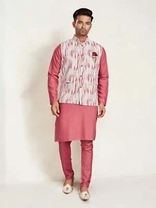 Pink Color- Traditional Men's Kurta Pajama with Jacket– Ethnic Wear for Men-235 - Picture 1 of 15