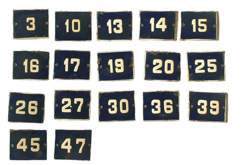 OLD ENAMEL PORCELAIN TIN SIGN PLATE NUMBERS Cobalt Blue 3,10,13,14  and other Cover