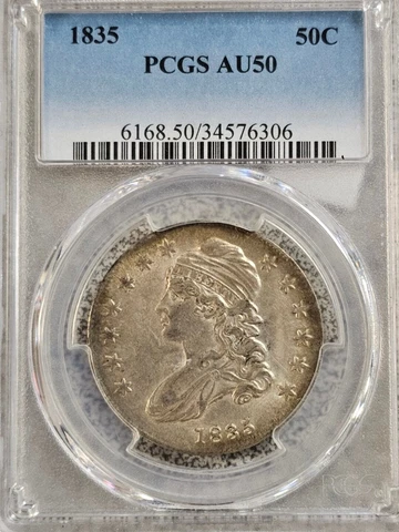 1835 Capped Bust Half Dollar 50c PCGS AU 50 Cover