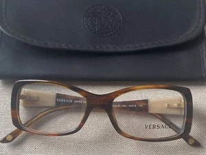 Nwot Versace Frame Tortoise Swarovski Slim Rectangle Square Rim Gold 3121b Brown - Picture 1 of 5