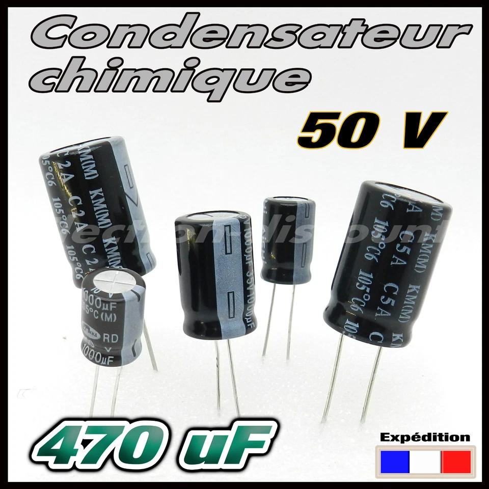 50/470# 3 à 40 pcs Condensateur chimique 470µF 50v  105° - 470uf capacitor - Photo 1/1