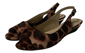 J. Renee Womens Animal Print Open Toe Wedge Pump Size 9M Sling Back Low Heel - Picture 1 of 15