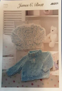 New Original James C Brett Chunky Baby Cardigan/sweater Knitting Pattern JB201 - Picture 1 of 3