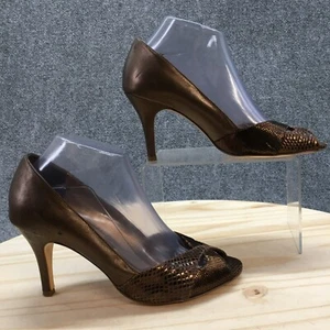 Nina Heels Womens 8 M Slip On Pumps Brown Leather Casual Open Toe Snakeskin - Picture 1 of 18