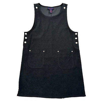 Denim & Co. Black Velvet Bib Overall Dress Women's Medium Vintage Pockets Short - Image 1 of 4