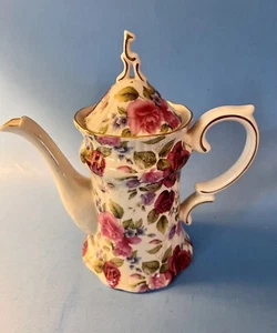 Rose Chintz bone china teapot pink cabbage roses 7 in tall no chips - Picture 1 of 9