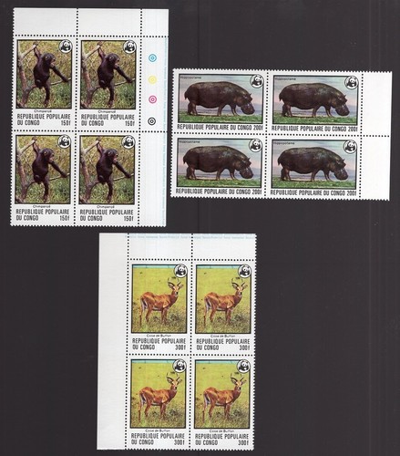WWF Endangered Animals Congo 1978, 3 High Values Blocks of 4 MNH CV$70 ...