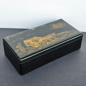 Vintage Lacquered Japanese Wooden Banknote Box with Red Velvet - Picture 1 of 8