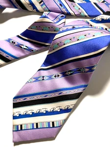 CORBATA CON LOGOTIPO PASTEL AZUL ITALIA EMILIO PUCCI FIRENZE VINTAGE ARTÍSTICAS RAYAS - Imagen 1 de 17