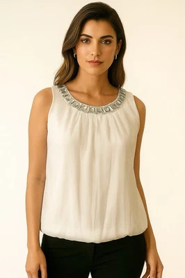Blusa Top Iz Byer Mujer Sin Mangas Talla Grande Blanca Joya Fiesta Foto 1 de 4