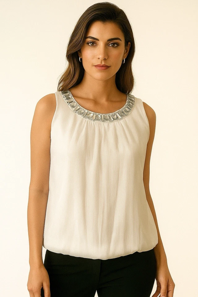 Iz Byer Womens Blouse Top Sleeveless Size Large White Jeweled Party - Image 1 of 4