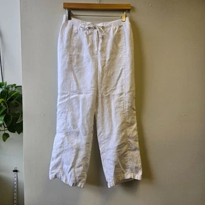 JM Collection Petite 6P White Linen Wide-Leg Pants Drawstring Waist & Pockets - Picture 1 of 12