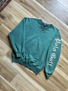 RARE Vintage Polo Ralph Lauren Golf Green Long Sleeve V Neck Sweatshirt Sz L - Picture 1 of 7