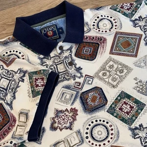 Vintage 90s Chaps Ralph Lauren Poloshirt Herren XL Retro Geometrisch Streetwear - Bild 1 von 11