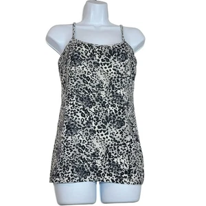 Camiseta sin mangas Lena, niñas Jr. grande, estampado de leopardo blanco y negro, correa ajustable, sujetador, usada en excelente estado - Imagen 1 de 12