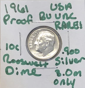 RARE 1961 Proof Roosevelt Dime - Gem BU Unc MS Mint 90% Silver, Only 3.0m - Bild 1 von 12