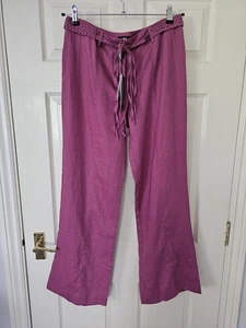 Per Una Linen Trousers Size 10 Mulberry Colour With Tie Belt Pure Linen BNWT - Picture 1 of 13