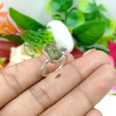 Natural Peridot Rough Gemstone 925 Silver ring Handmade Unique Uncut jewelry - Image 1 of 4