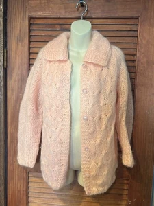 Vintage Pink Mohair Cardigan Sweater Hand Knit Made in Italy - Picture 1 of 7