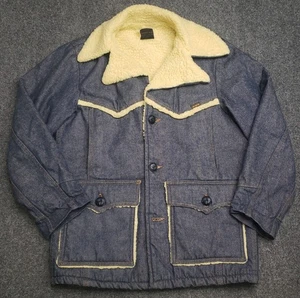 Vintage Sears Roebucks Denim Jacket Mens 36R Fleece Lined Chore Coat - Picture 1 of 8