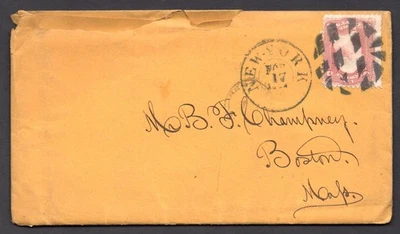 US 1863 FANCY NEW YORK DUPLEX CANCEL TYING SCOTT #65 TO BOSTON LETTER ENCLOSED - Image 1 of 3