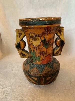 Jarrón de cerámica vintage de dos asas arte popular diseño inciso rústico Foto 1 de 4