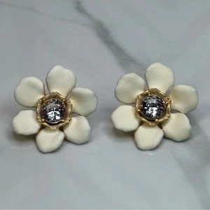 J Crew Full Bloom White & Crystal Stud Earrings - Picture 1 of 5