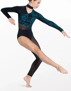 Weissman Elite Geometric Flocked Unitard Dance Costume Style NV12349 Sz Adult M - Picture 1 of 8