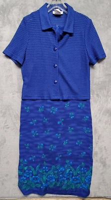 Miss Dorby Dress Set Womens 10 Blue Green Floral Long Maxi Dress Sweater Set - Image 1 of 4