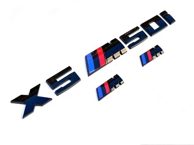 套装 4 件光泽黑色风格适合宝马 X5+M50i+2 挡泥板徽章 M 徽章 — 第 1/2 张图片