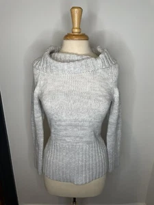 Small WHBM White House Black Market Variegated Light Gray Sweater w/ Collar - Picture 1 of 11