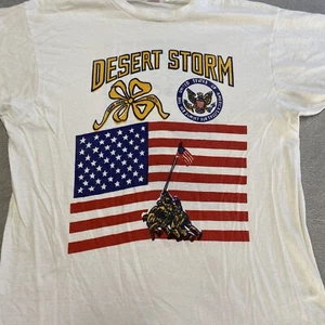 Vintage Desert Storm T Shirt XL White Graphic Double Sided Single Stitch 90s USA - Picture 1 of 10