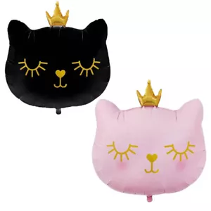 75cm 2pcs Large Black Pink Cat Crown Supershape Foil Balloon Birthday Party Dec - Picture 1 of 3