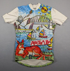 Vintage Australia Cycling Jersey Adult Size Large White AOP Kangaroo Fosters - Picture 1 of 10