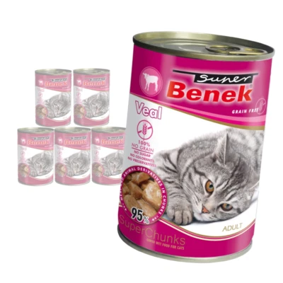 Super Benek Chunks Getreidefreie Feuchtfutter für Katzen Rind in Sauce 6x415g - Bild 1 von 3