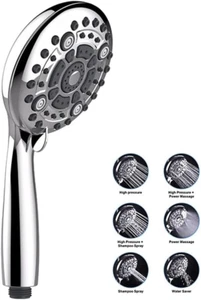 Shower Head Universal, High Pressure Water Saving 7 Spray Modes Handheld Chrome - Picture 1 of 11