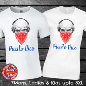 Camiseta Puerto Rico Diseño Calavera y Pasamontañas Hombre Damas Niños Regalo - Imagen 1 de 1