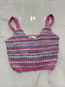 NWT Hollister Co. Women's Blue and Pink Crop-top Small Stretch Sweater - Picture 1 of 2