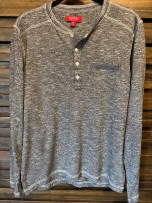 Guess Shirt Mens Medium Gray Long Sleeve Henley Pullover Knit Lightweight - Image 1 of 4