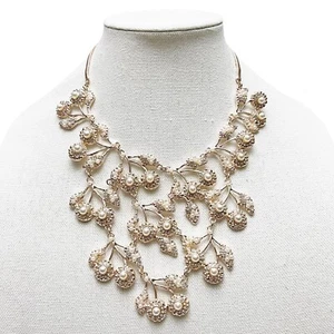 INC Collar Distintivo Babero Vid Floral Cristal Imitación Perla Tono Oro Rosa NUEVO - Imagen 1 de 6