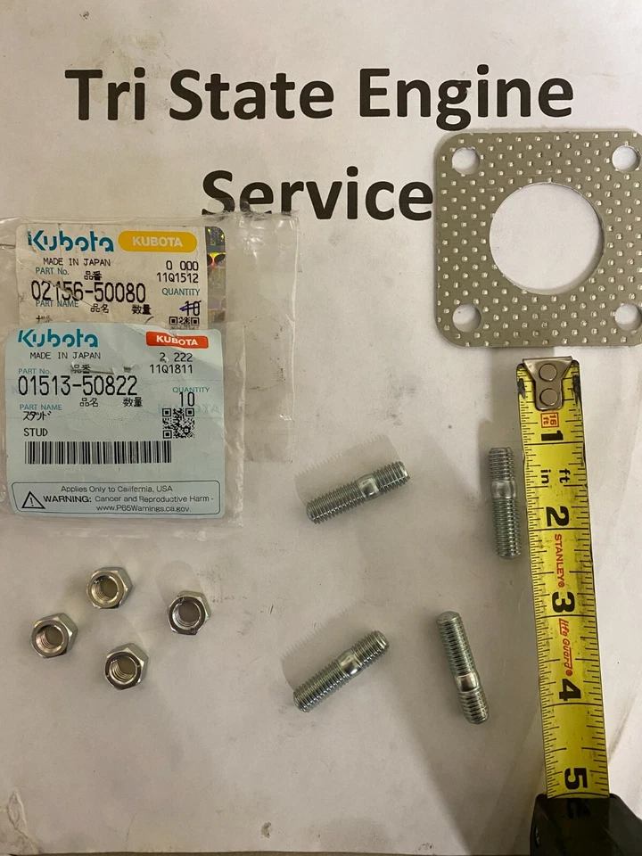 Conjunto de pernos, tuercas y juntas de silenciador Kubota genuino OEM para colector de escape Foto 1 de 1