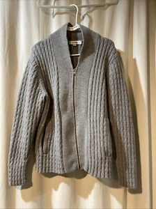 Calvin Klein Large 100% Merino Wool V Neck Cardigan Zipper Pockets Cable knit - Picture 1 of 9